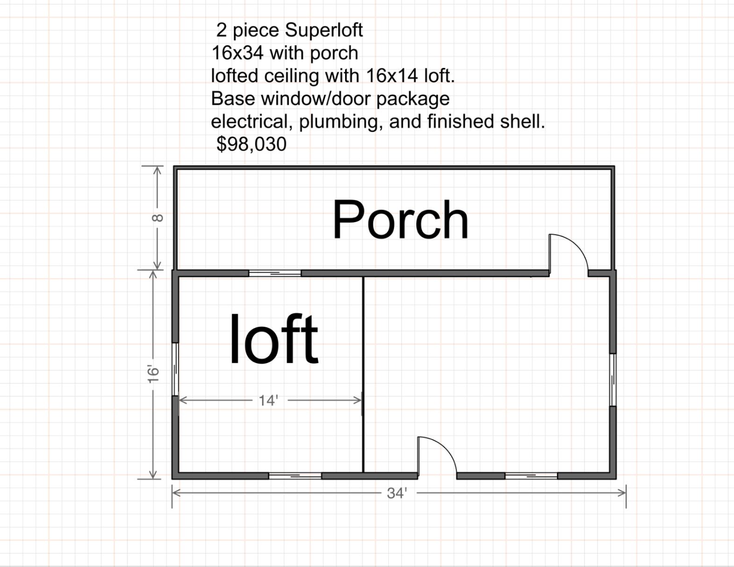16 x 34 Lofted Log Cabin