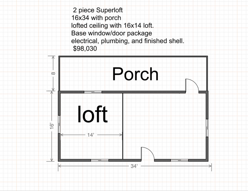 16 x 34 Lofted Log Cabin
